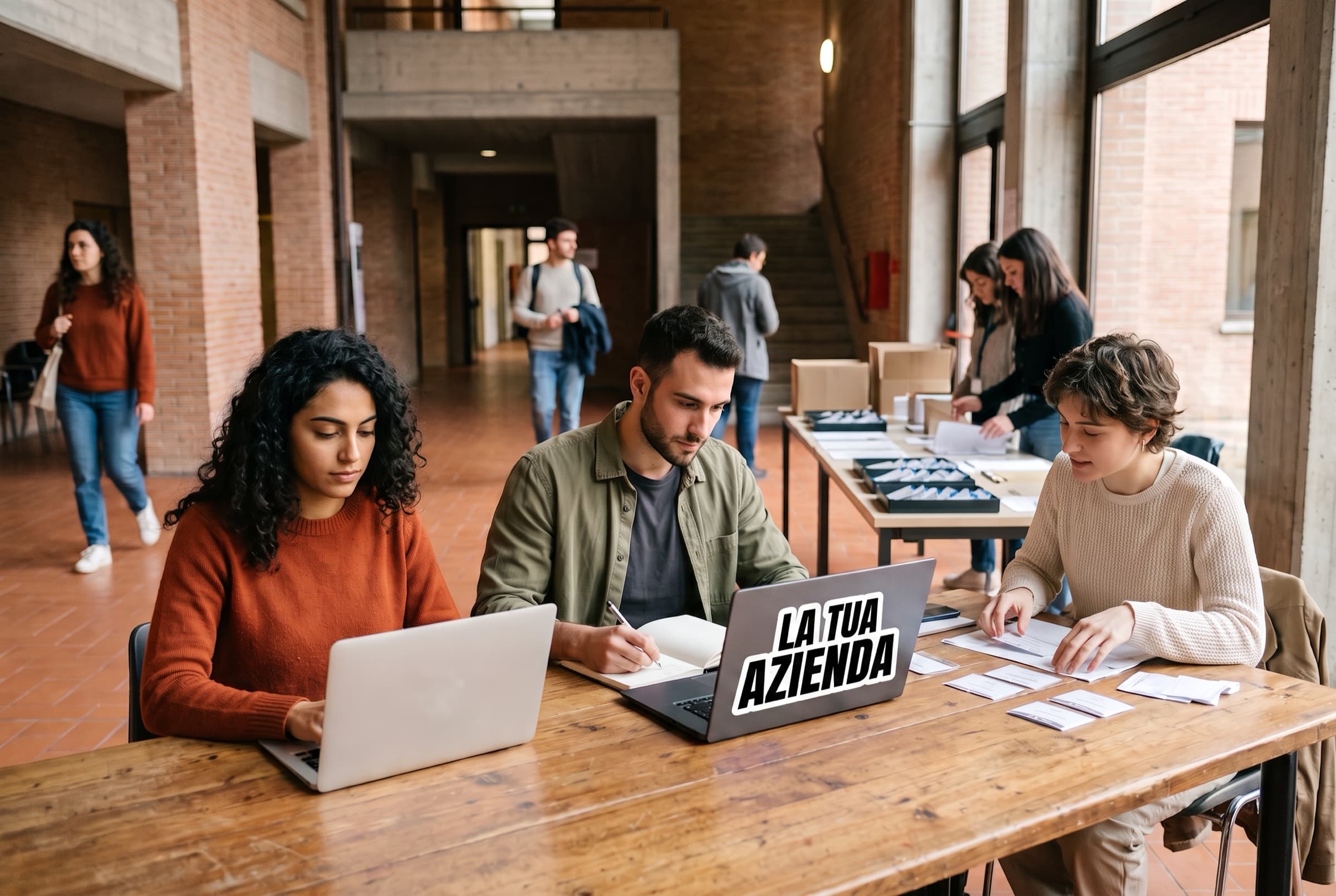 Studenti lavorano con i laptop in una biblioteca durante il periodo di una campagna